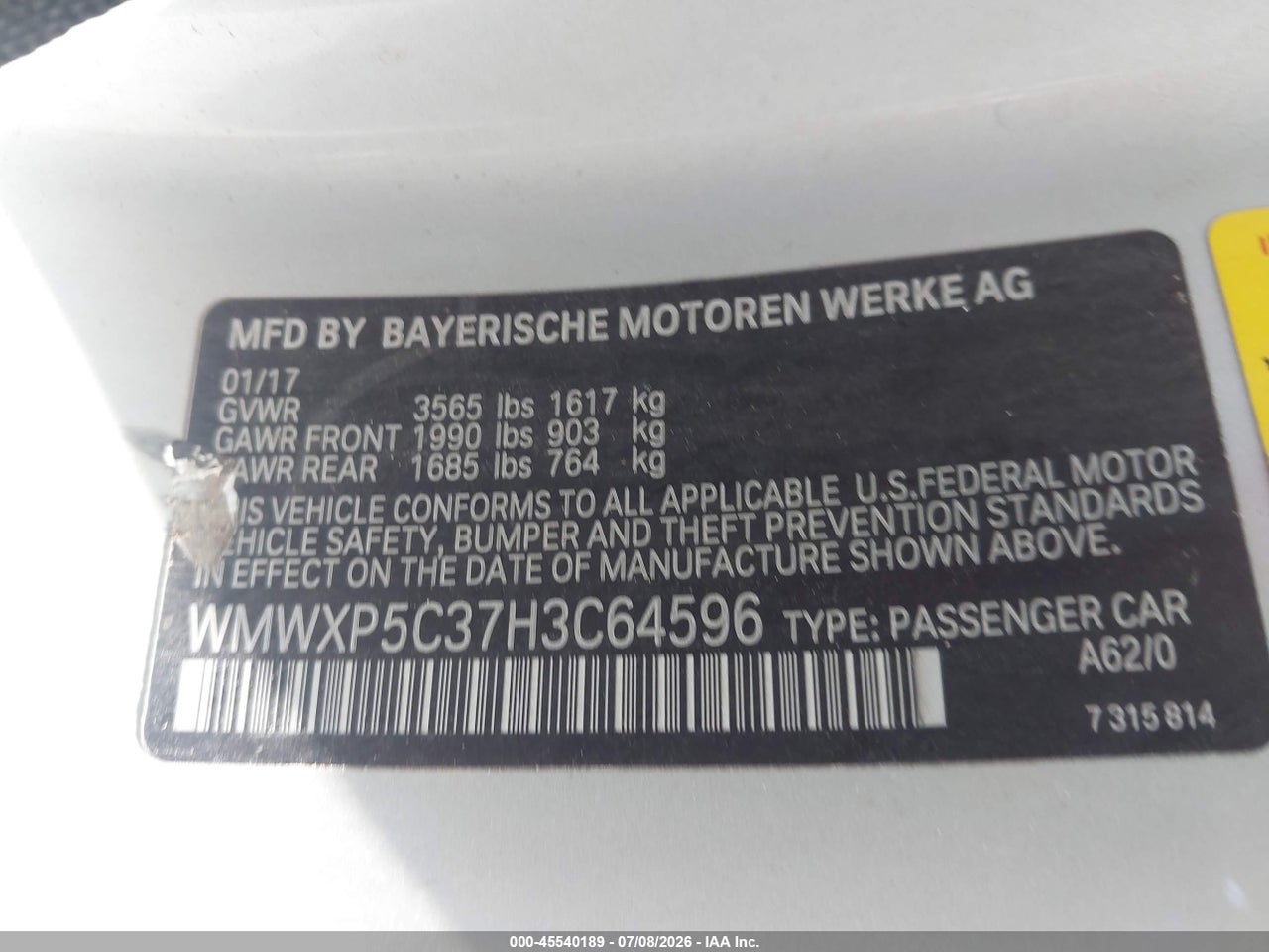 WMWXP5C37H3****** · 2017 MINI HARDTOP COOPER · 9/11