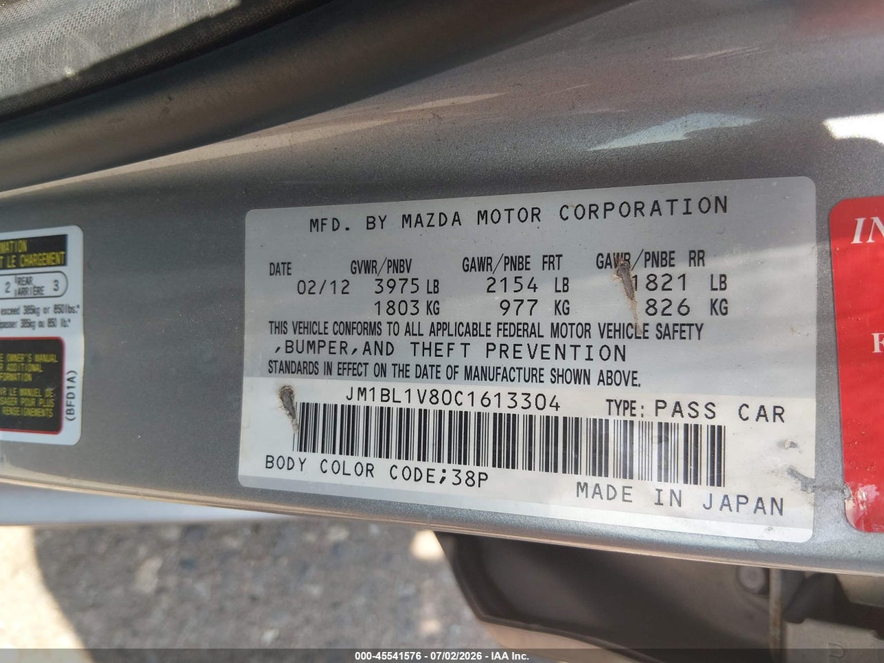 JM1BL1V80C1****** · 2012 MAZDA MAZDA3 I TOURING · 9/11