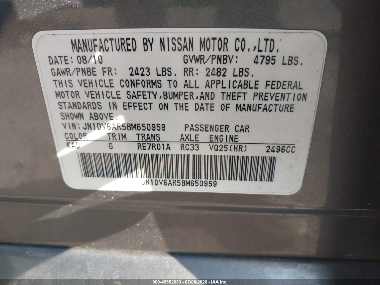 2011 INFINITI G25X   · 9/10