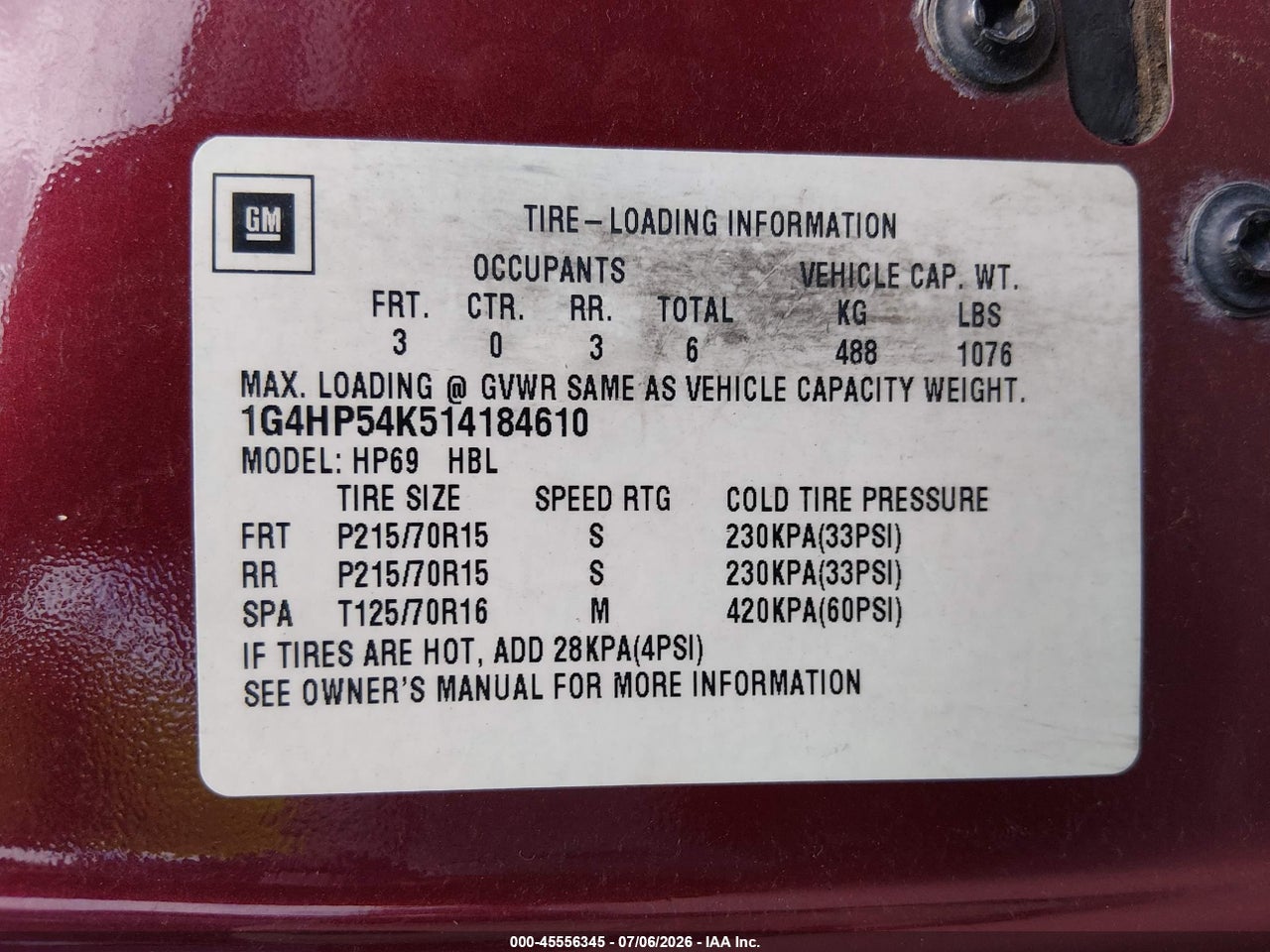 1G4HP54K514****** · 2001 BUICK LESABRE CUSTOM · 9/11