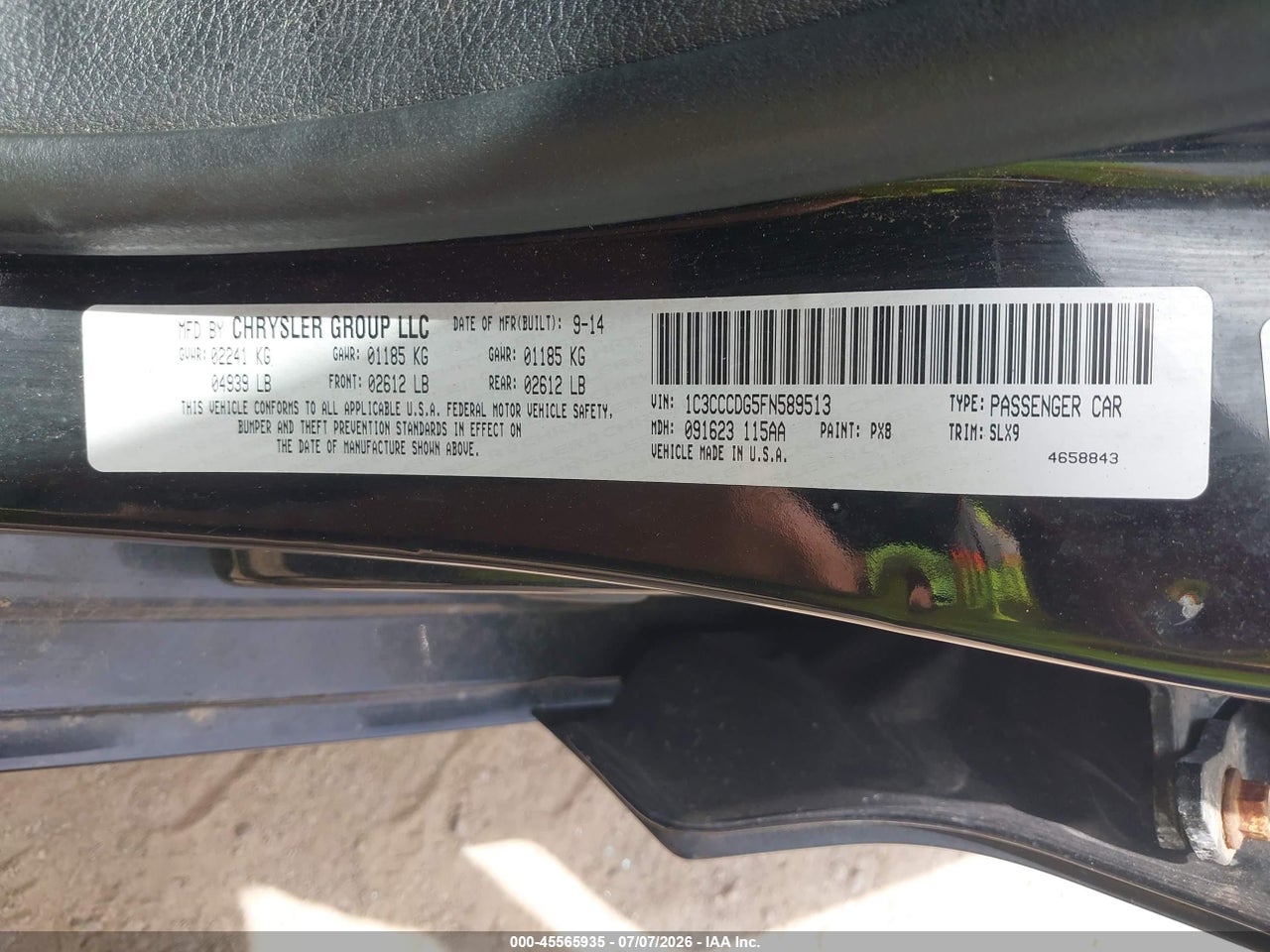 1C3CCCDG5FN****** · 2015 CHRYSLER 200 S · 9/11