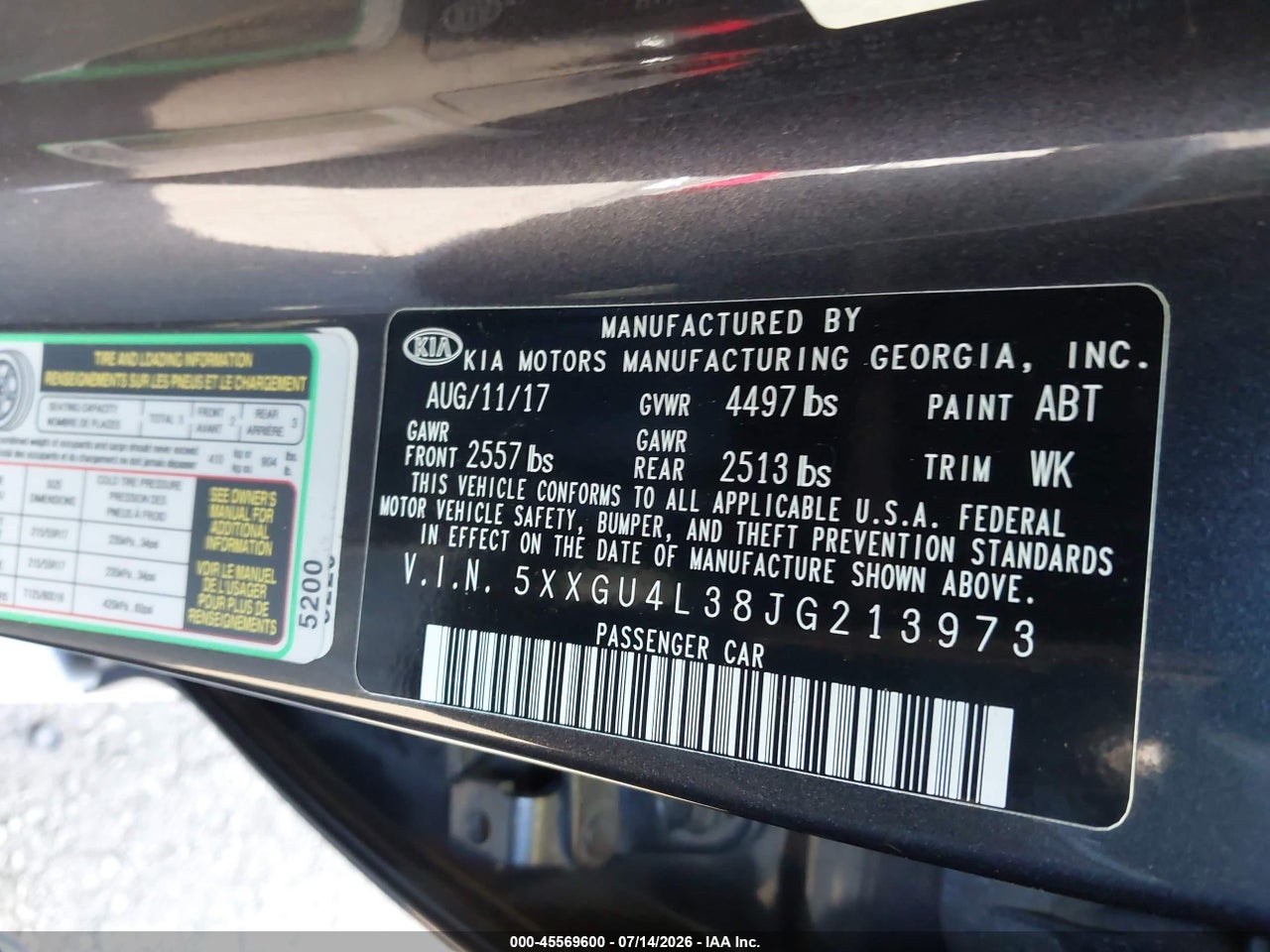 5XXGU4L38JG****** · 2018 KIA OPTIMA EX · 9/11