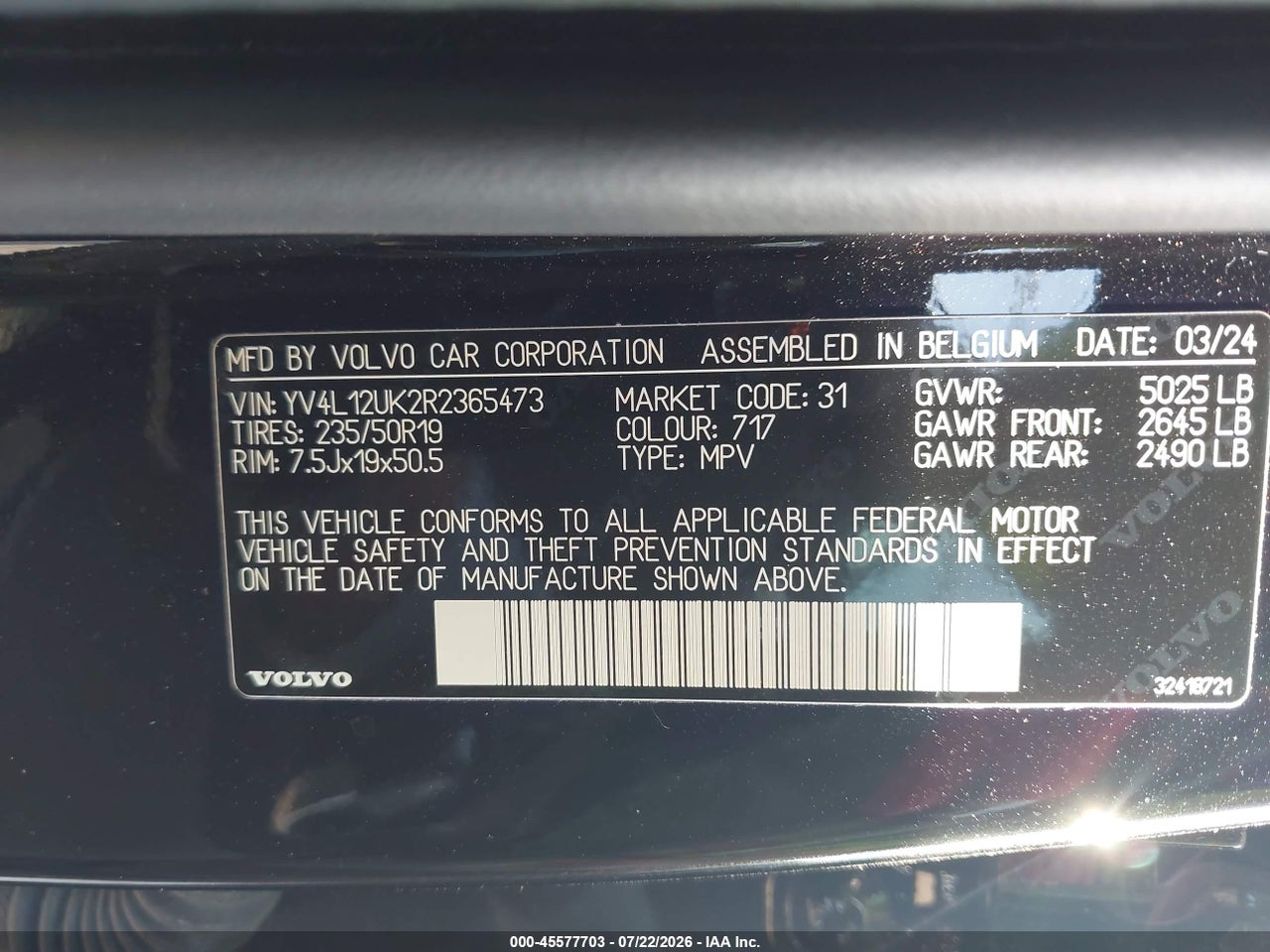 YV4L12UK2R2****** · 2024 VOLVO XC40 B5 CORE BRIGHT THEME · 9/11