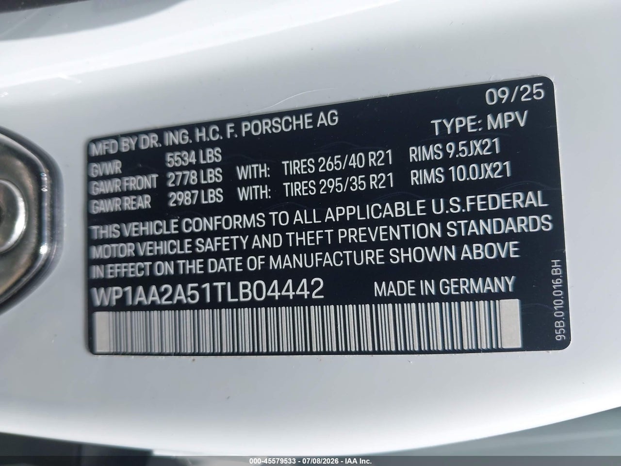 WP1AA2A51TL****** · 2026 PORSCHE MACAN T · 9/11