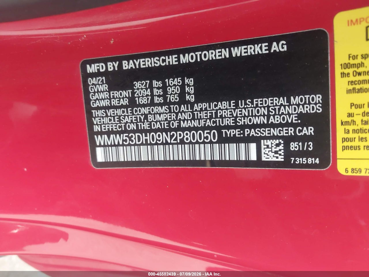 WMW53DH09N2****** · 2022 MINI HARDTOP COOPER S · 9/11