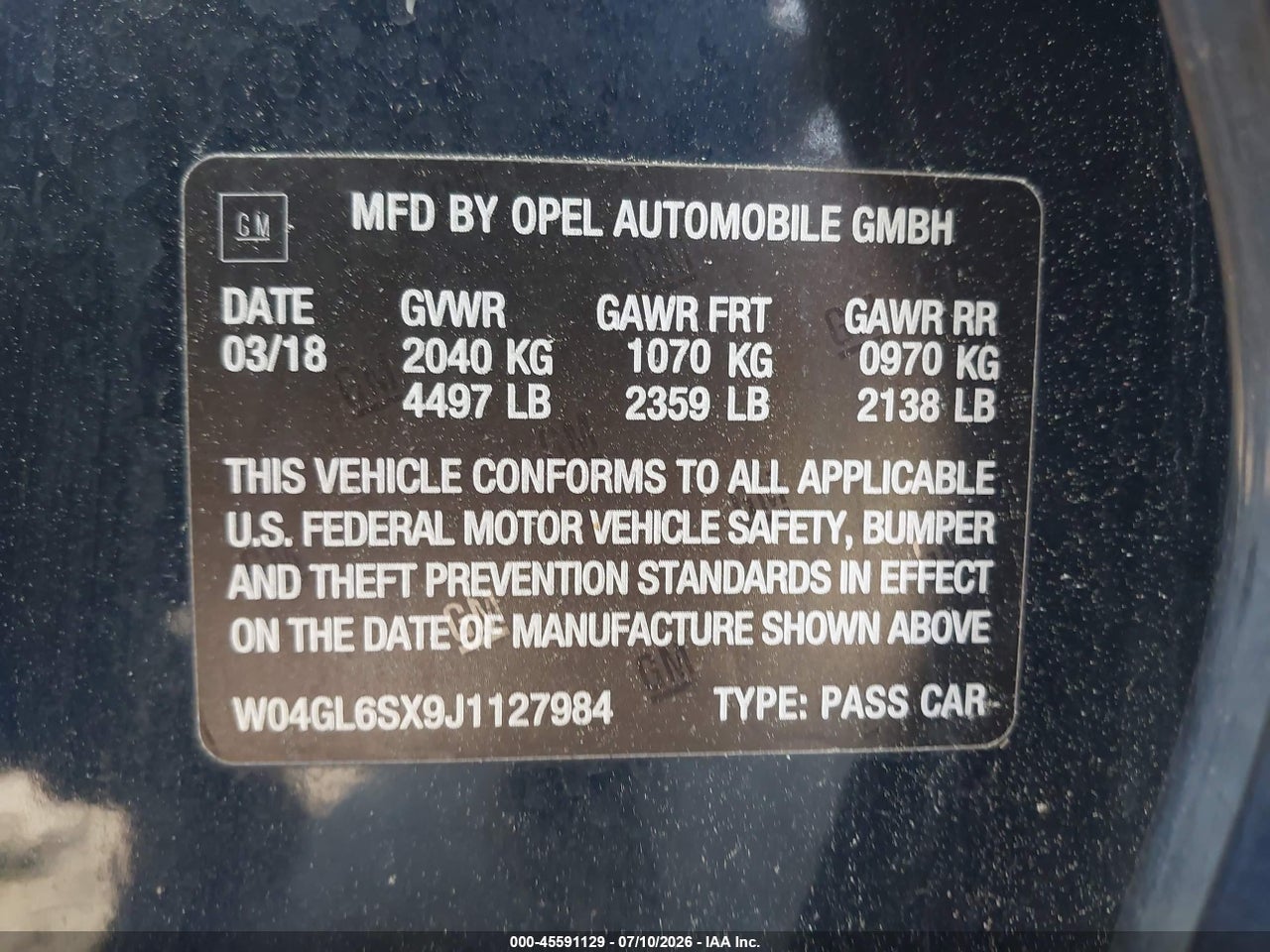 W04GL6SX9J1****** · 2018 BUICK REGAL SPORTBACK PREFERRED · 9/11