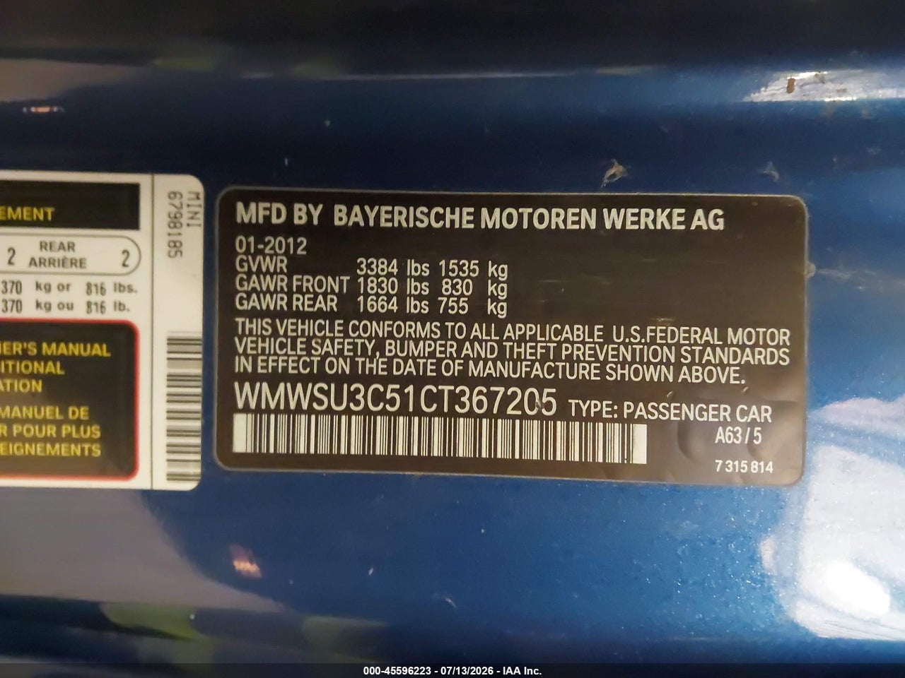 WMWSU3C51CT****** · 2012 MINI COOPER · 9/11
