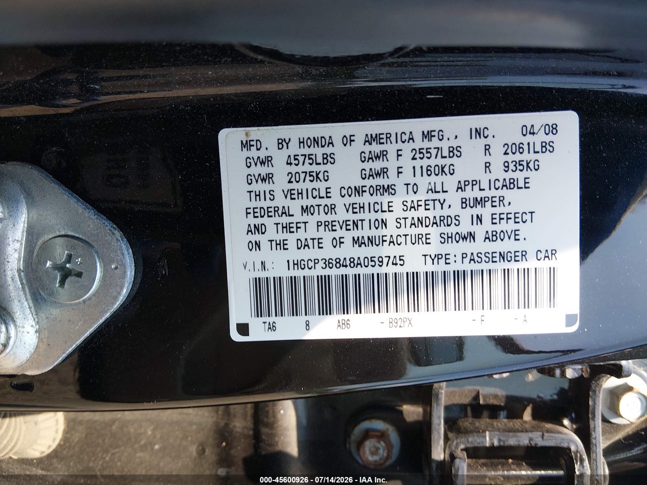 2008 HONDA ACCORD 3.5 EX-L · 9/11