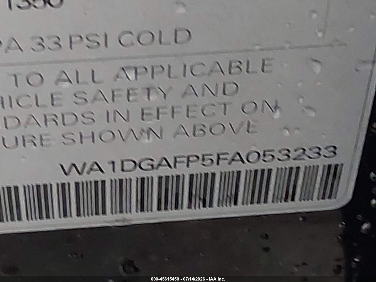 WA1DGAFP5FA****** · 2015 AUDI Q5 3.0T PREMIUM PLUS · 9/11