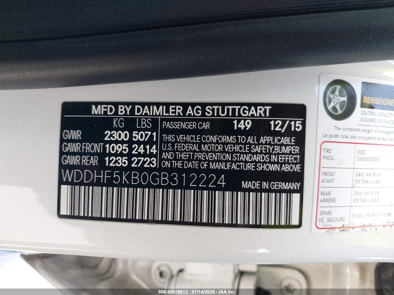 WDDHF5KB0GB****** · 2016 MERCEDES-BENZ E 350   · 9/11
