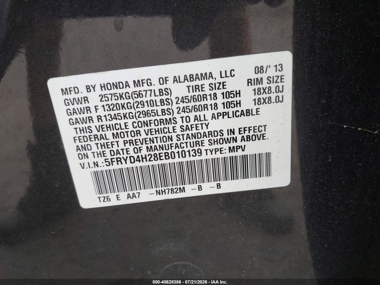 5FRYD4H28EB****** · 2014 ACURA MDX   · 9/11