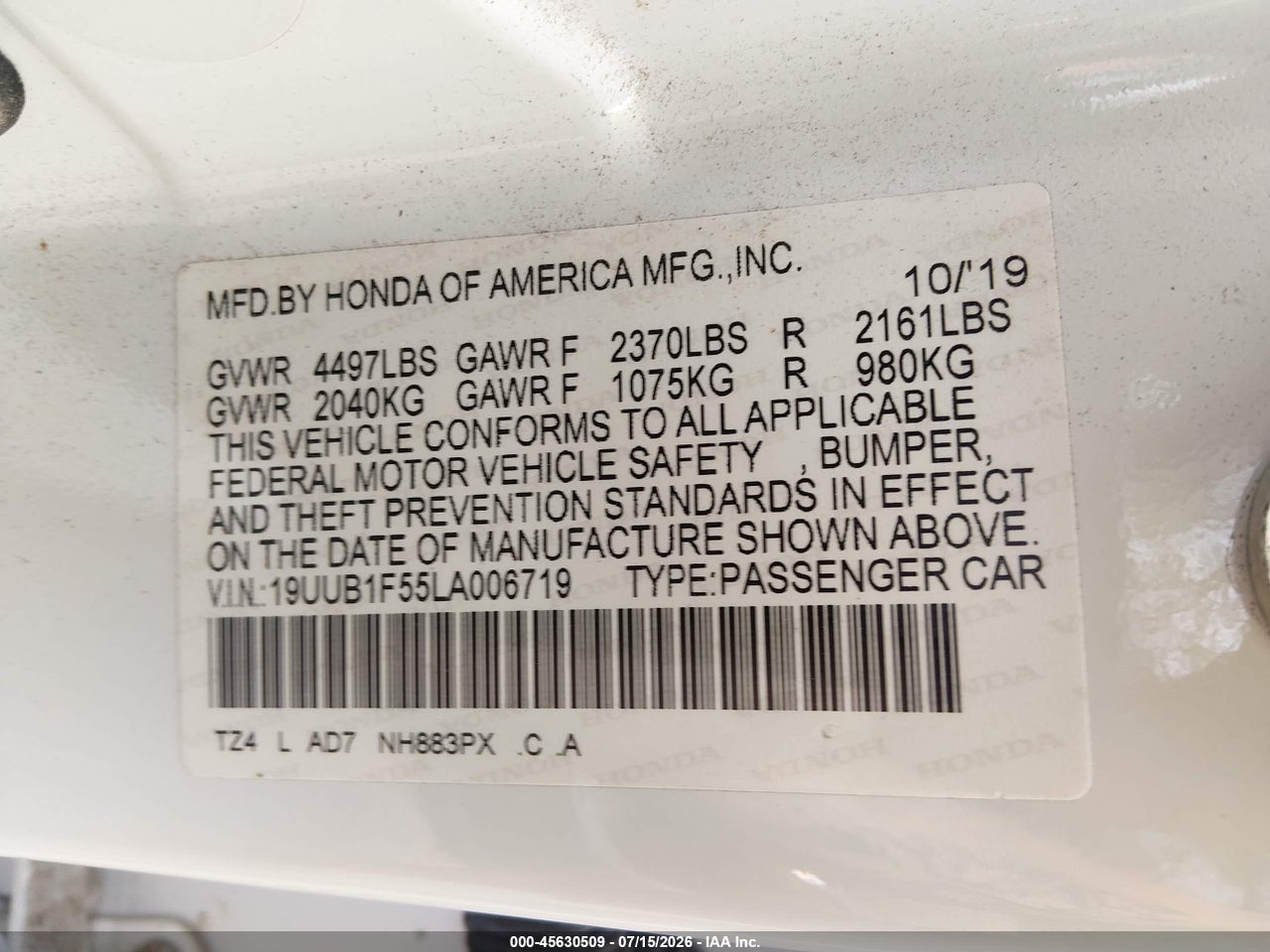 19UUB1F55LA****** · 2020 ACURA TLX TECH PACKAGE · 9/11
