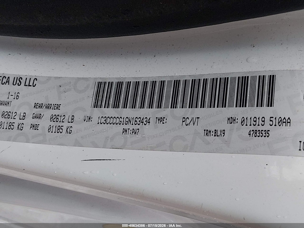 1C3CCCCG1GN****** · 2016 CHRYSLER 200 C · 9/11
