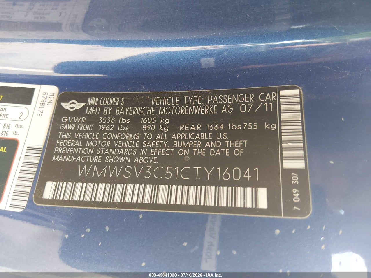 WMWSV3C51CT****** · 2012 MINI COOPER S · 9/11