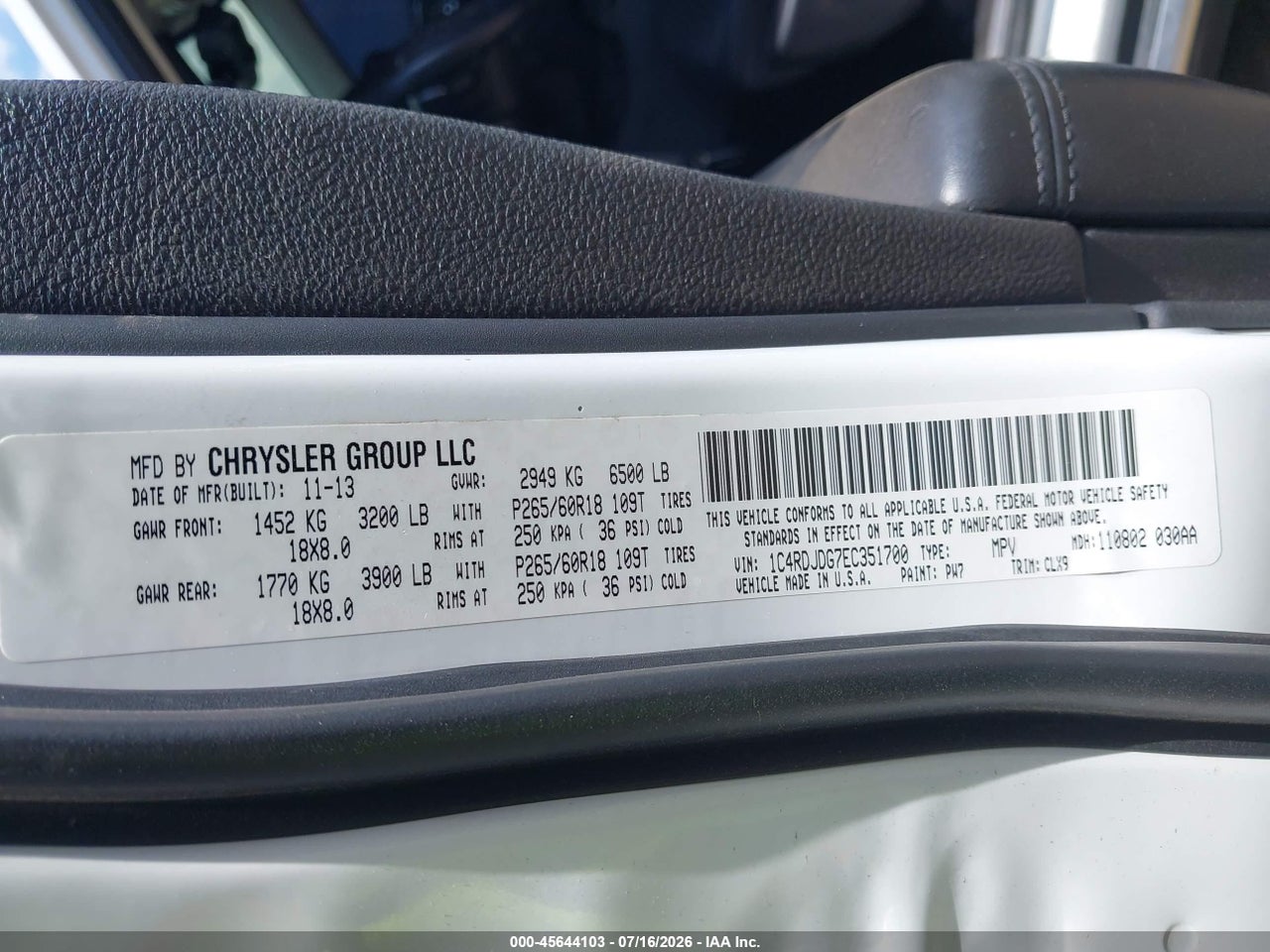 1C4RDJDG7EC****** · 2014 DODGE DURANGO LIMITED · 9/11