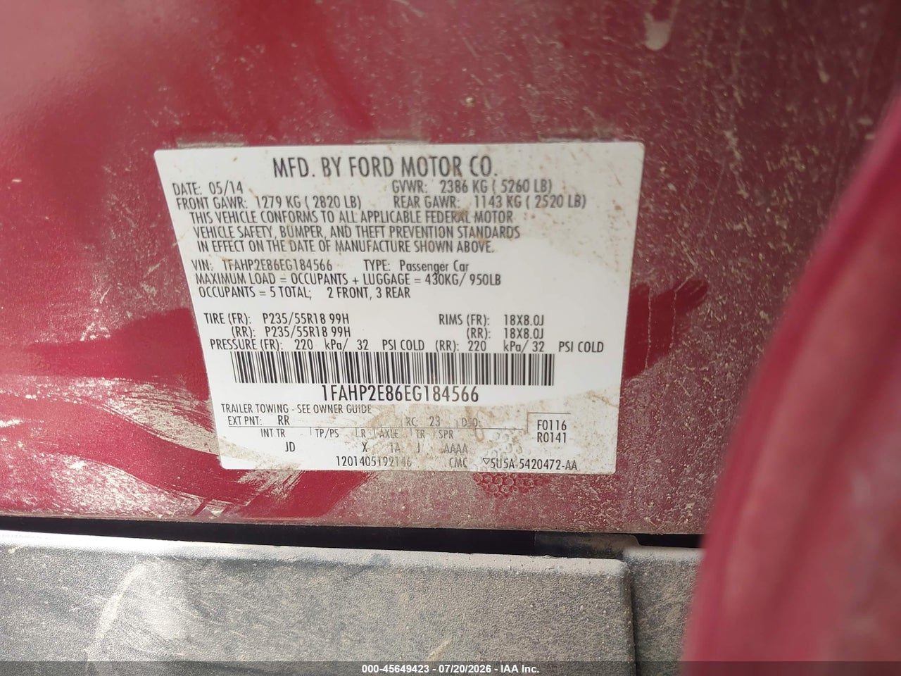 1FAHP2E86EG****** · 2014 FORD TAURUS SEL · 9/11