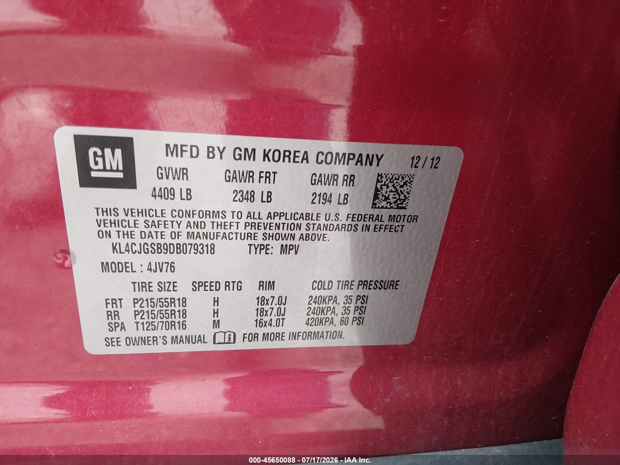KL4CJGSB9DB****** · 2013 BUICK ENCORE LEATHER · 9/11