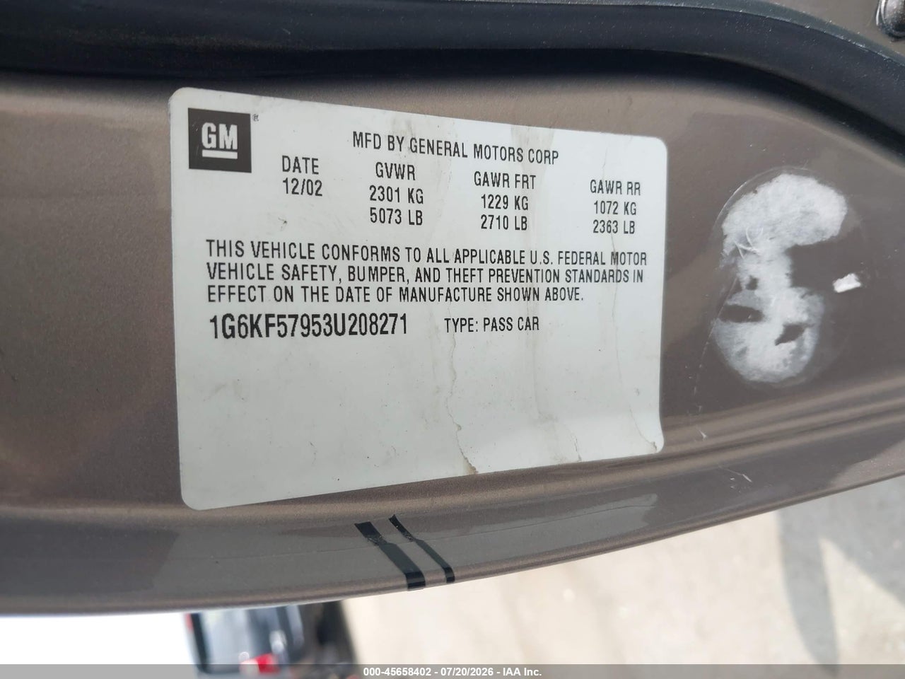 1G6KF57953U****** · 2003 CADILLAC DEVILLE DTS · 9/11