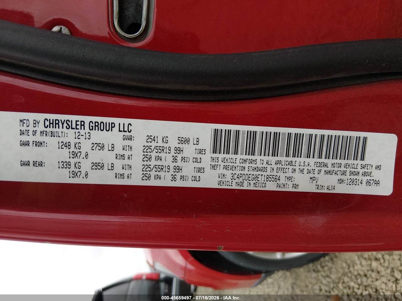 3C4PDDEG0ET****** · 2014 DODGE JOURNEY R/T · 9/11
