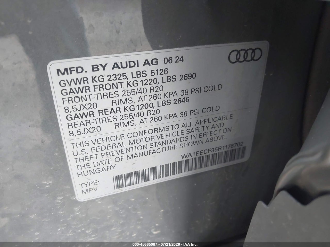 WA1EECF35R1****** · 2024 AUDI Q3 PREMIUM PLUS 45 TFSI S LINE QUATTRO TIPTRONIC · 9/11