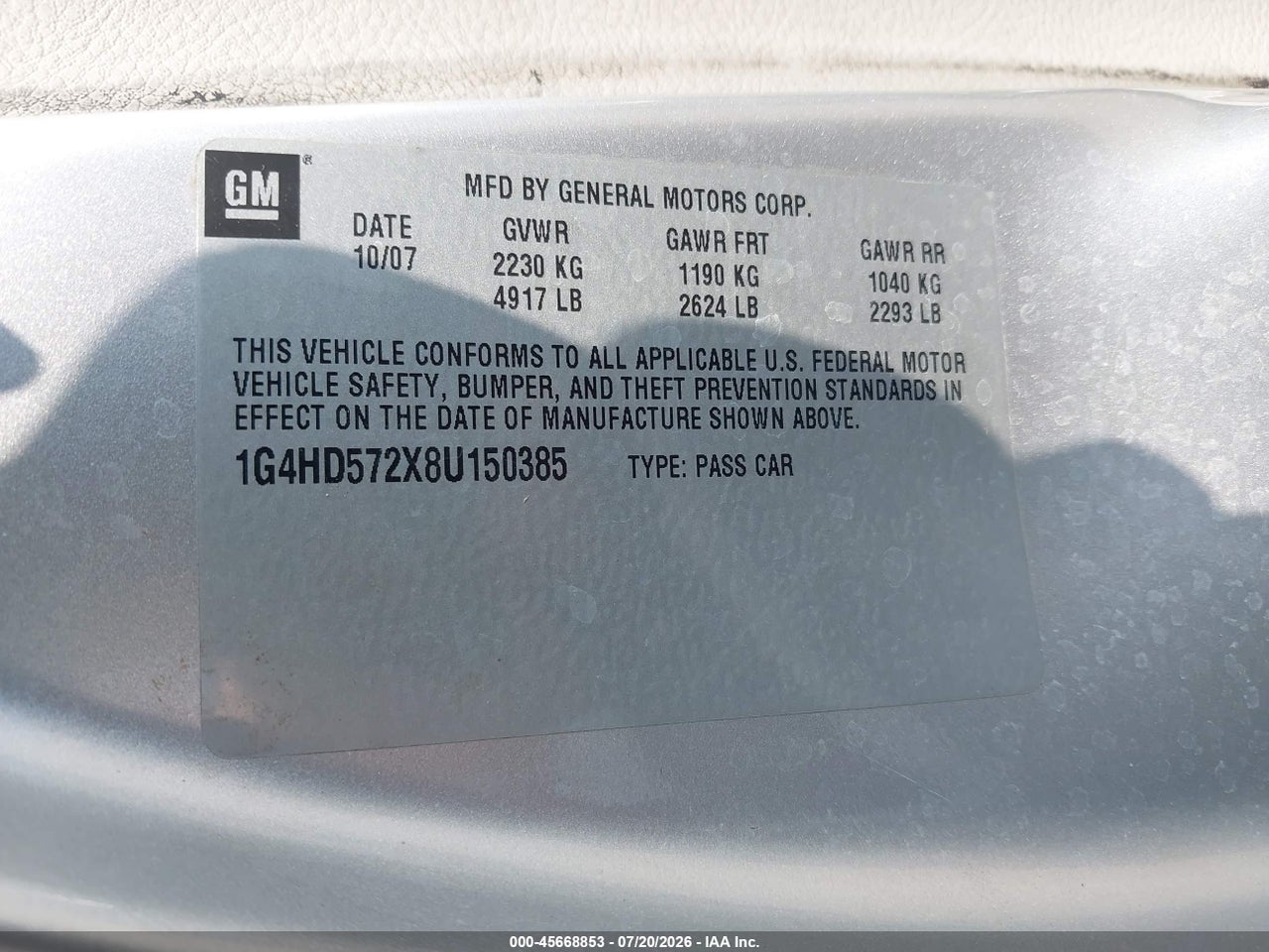 1G4HD572X8U****** · 2008 BUICK LUCERNE CXL · 9/11