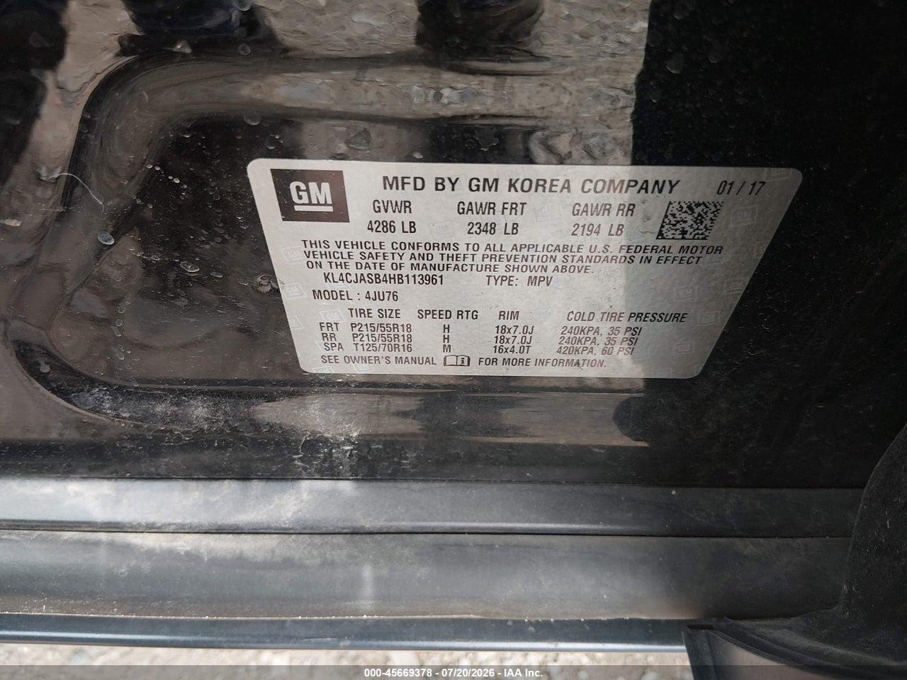 KL4CJASB4HB****** · 2017 BUICK ENCORE PREFERRED · 9/11