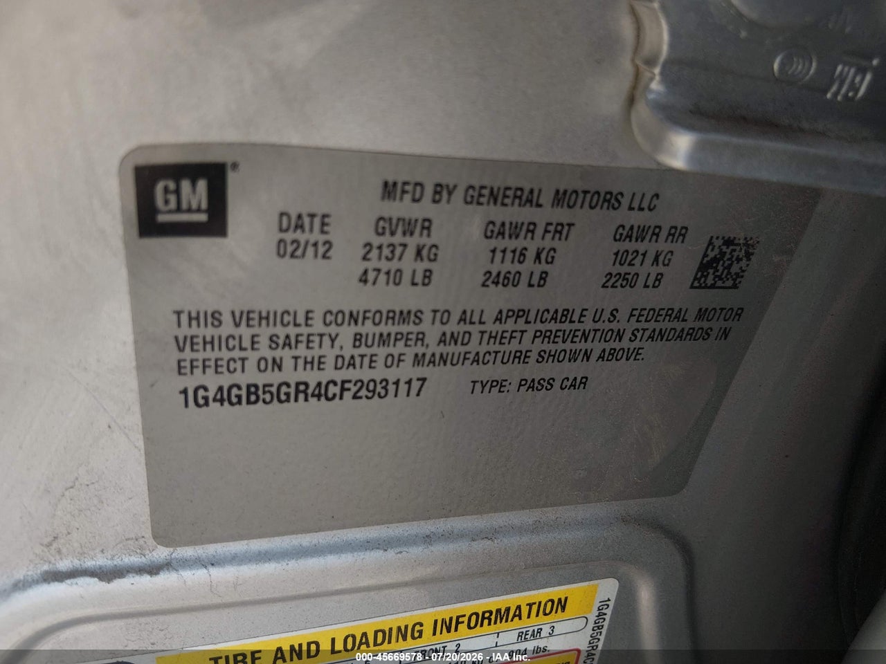 1G4GB5GR4CF****** · 2012 BUICK LACROSSE CONVENIENCE GROUP · 9/11
