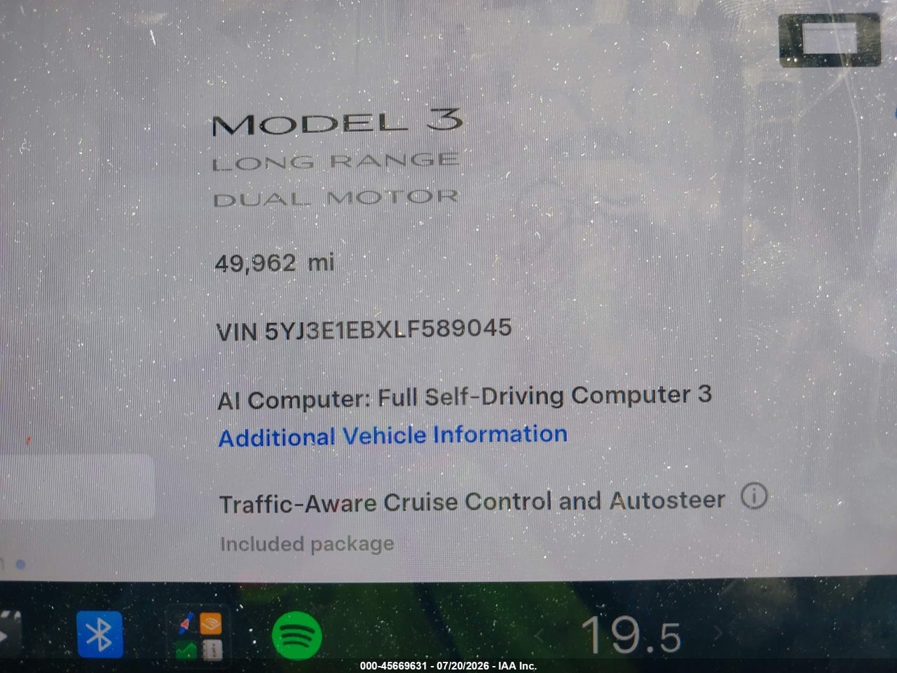5YJ3E1EBXLF****** · 2020 TESLA MODEL 3 LONG RANGE DUAL MOTOR ALL-WHEEL DRIVE · 9/9