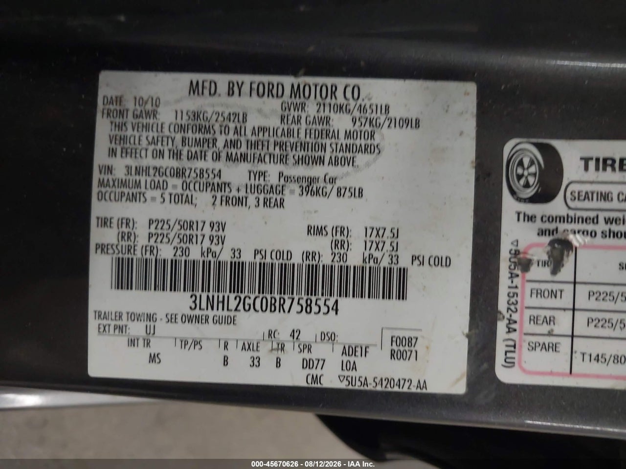 3LNHL2GC0BR****** · 2011 LINCOLN MKZ   · 9/10