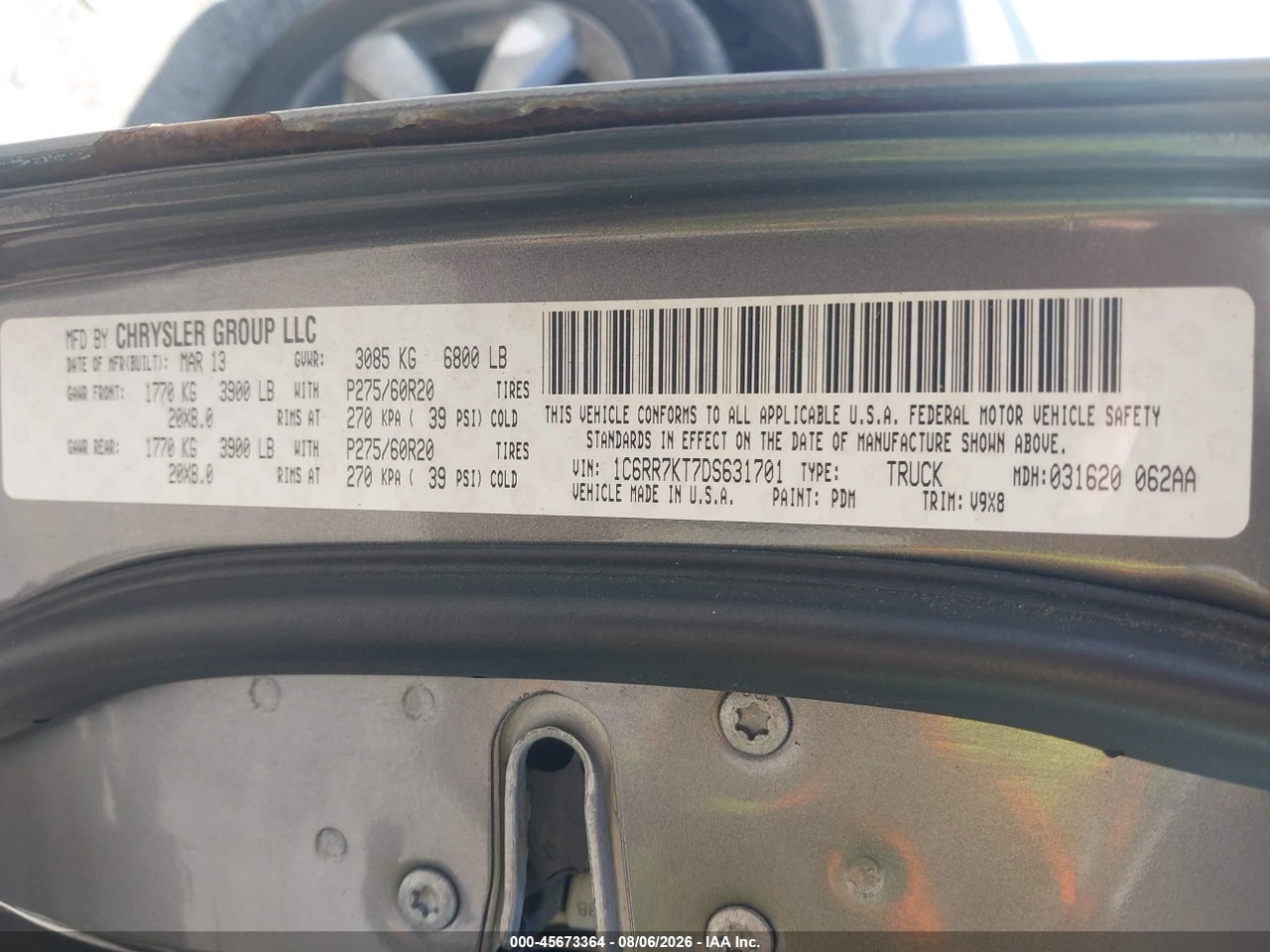 1C6RR7KT7DS****** · 2013 RAM 1500 EXPRESS · 9/11