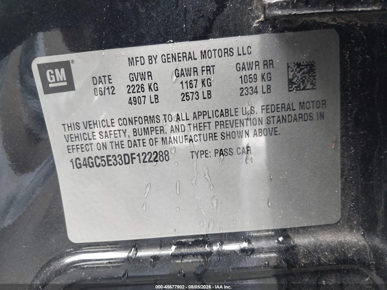1G4GC5E33DF****** · 2013 BUICK LACROSSE LEATHER GROUP · 9/11