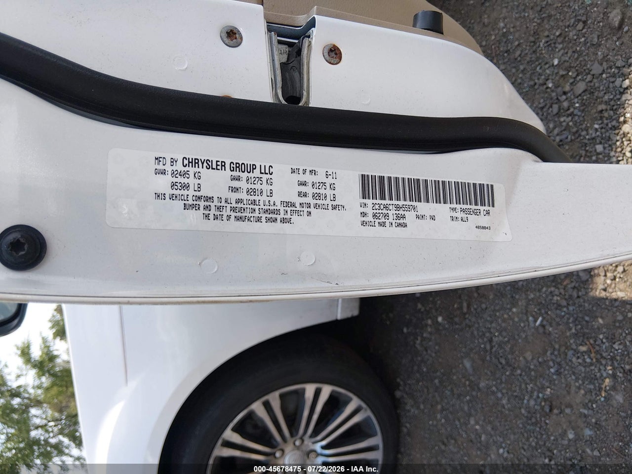 2C3CA6CT9BH****** · 2011 CHRYSLER 300C   · 9/11