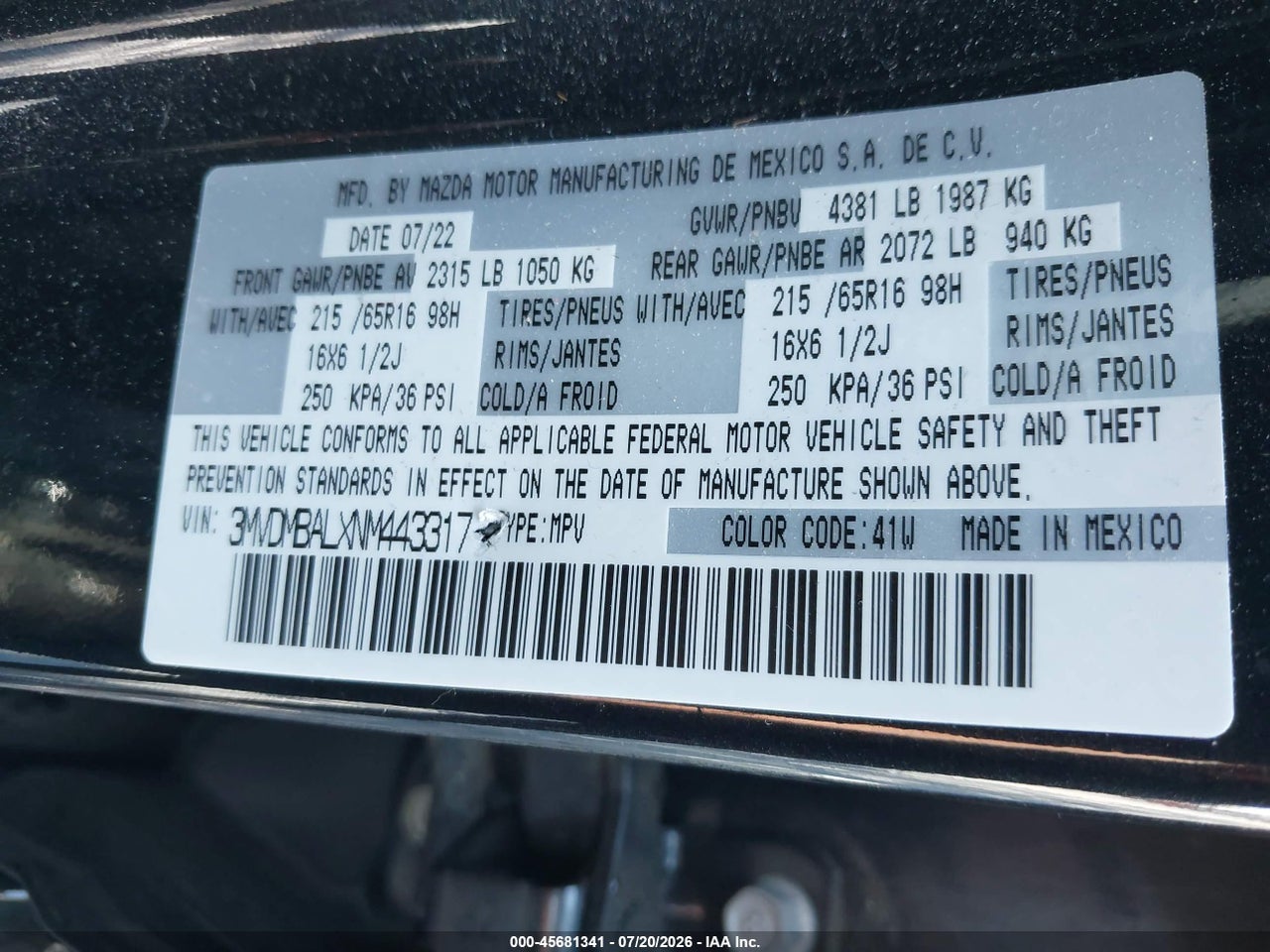 3MVDMBALXNM****** · 2022 MAZDA CX-30 2.5 S · 9/11