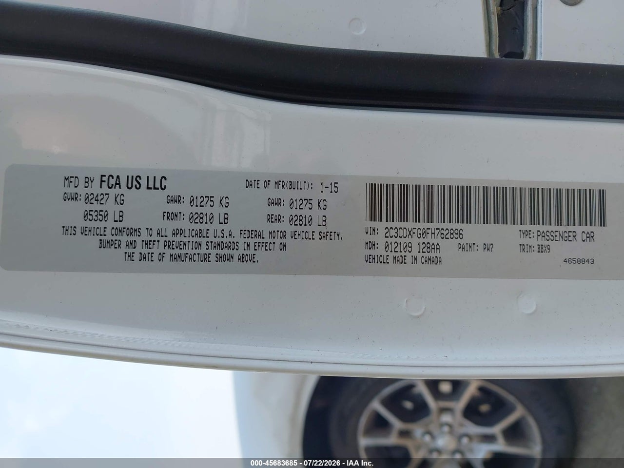 2C3CDXFG0FH****** · 2015 DODGE CHARGER SE · 9/11