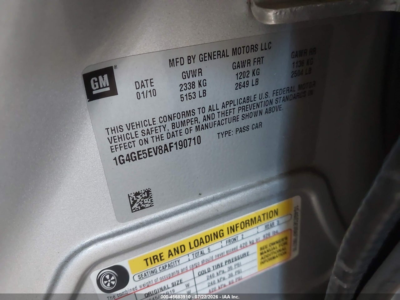 1G4GE5EV8AF****** · 2010 BUICK LACROSSE CXS · 9/11