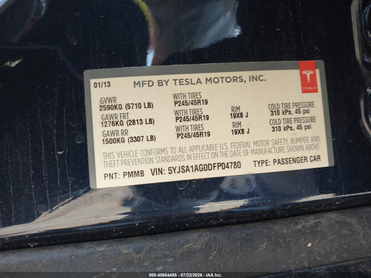 5YJSA1AG0DF****** · 2013 TESLA MODEL S   · 9/11