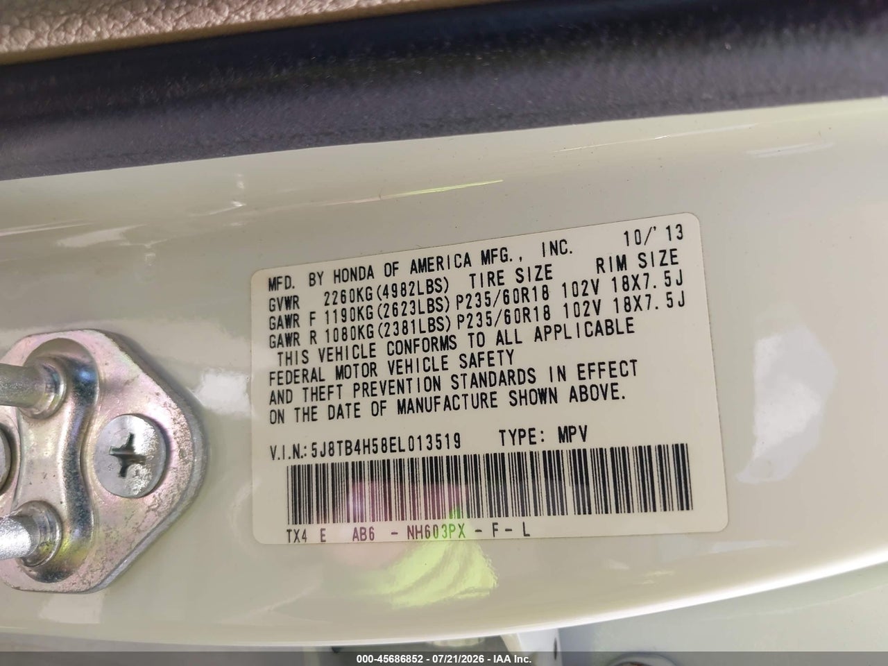 5J8TB4H58EL****** · 2014 ACURA RDX   · 9/11