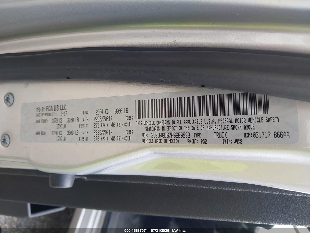 3C6JR6DG7HG****** · 2017 RAM 1500   · 9/11