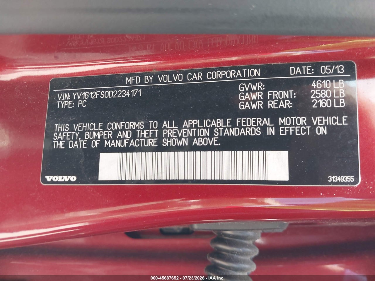 YV1612FS0D2****** · 2013 VOLVO S60 T5 · 9/11