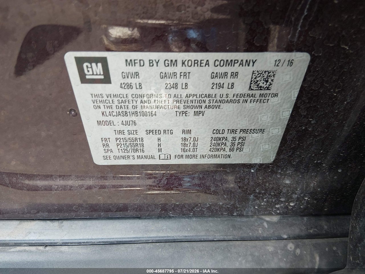 KL4CJASB1HB****** · 2017 BUICK ENCORE PREFERRED · 9/10