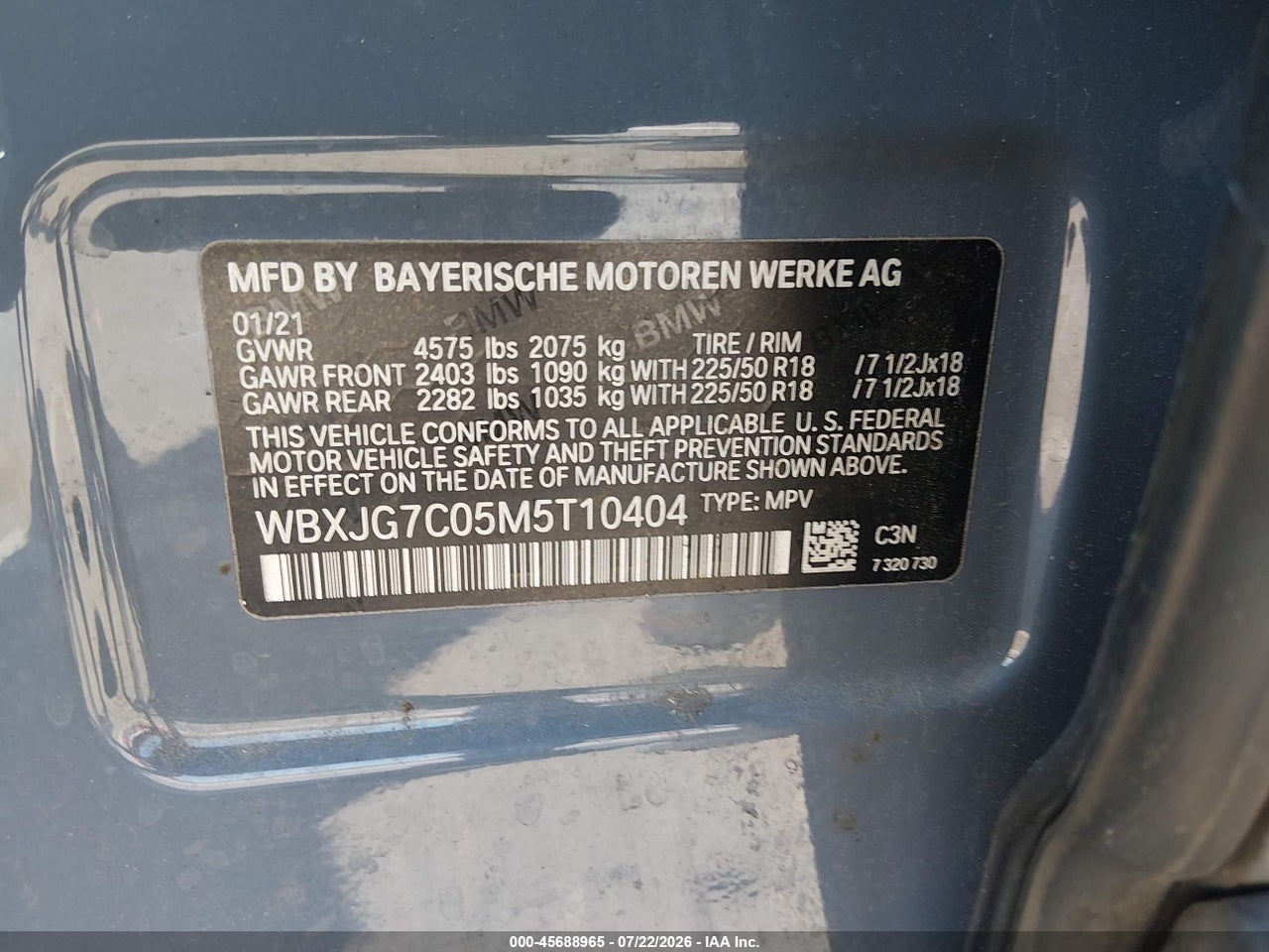 WBXJG7C05M5****** · 2021 BMW X1 SDRIVE28I · 9/10