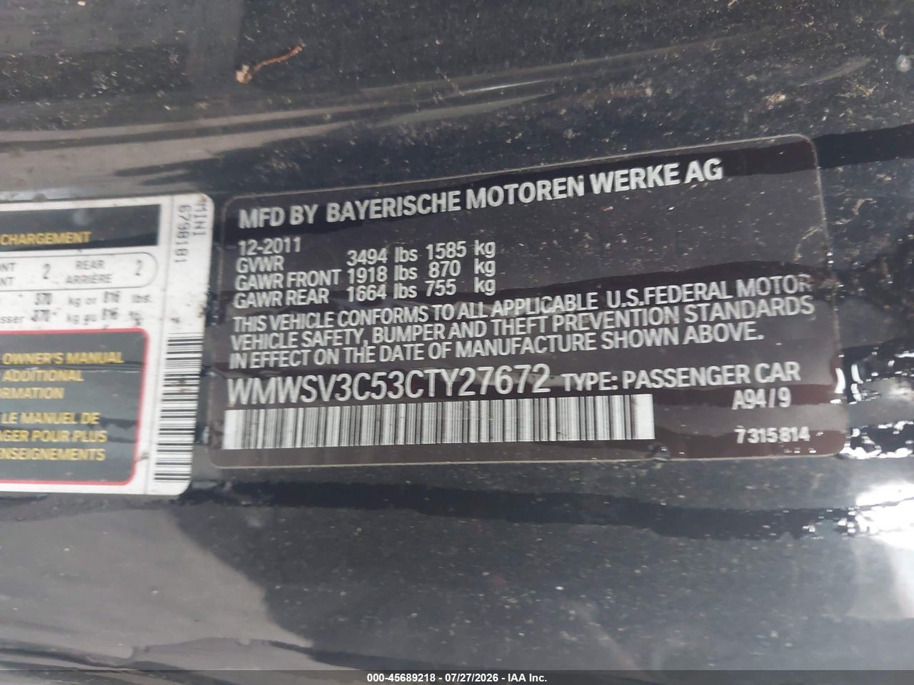 WMWSV3C53CT****** · 2012 MINI COOPER S · 9/11
