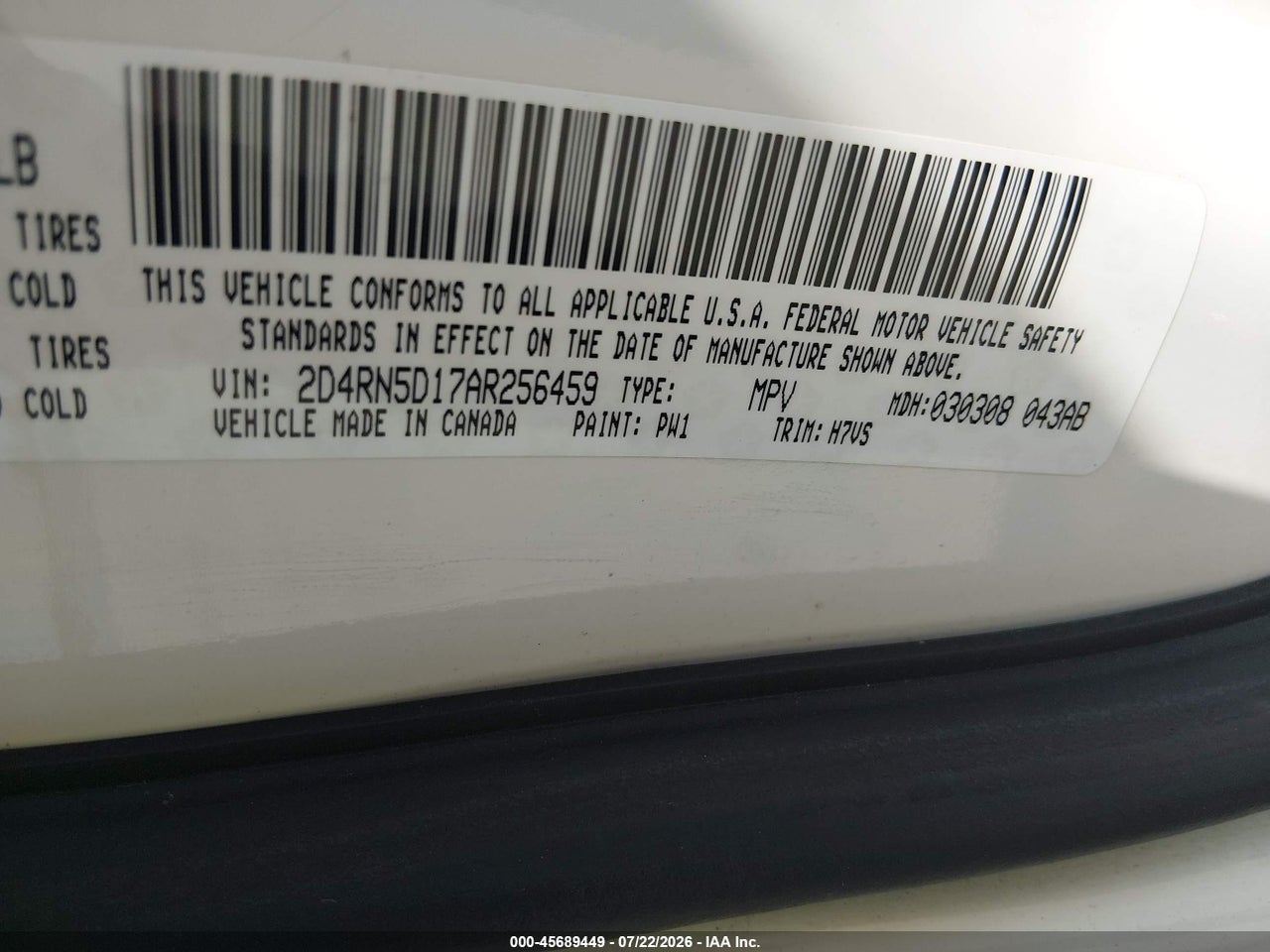 2D4RN5D17AR****** · 2010 DODGE GRAND CARAVAN SXT · 9/11