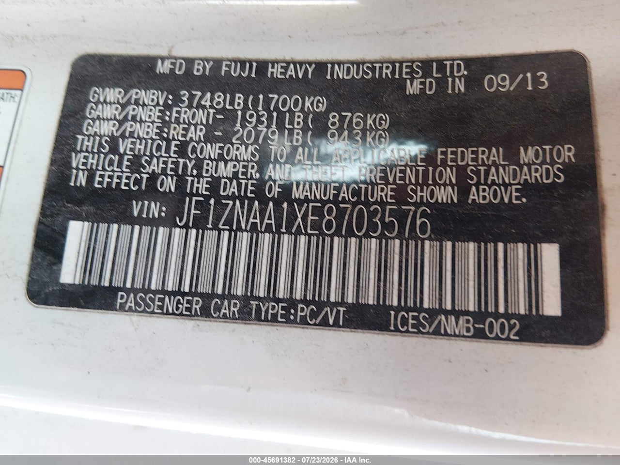 JF1ZNAA1XE8****** · 2014 SCION FR-S   · 9/11
