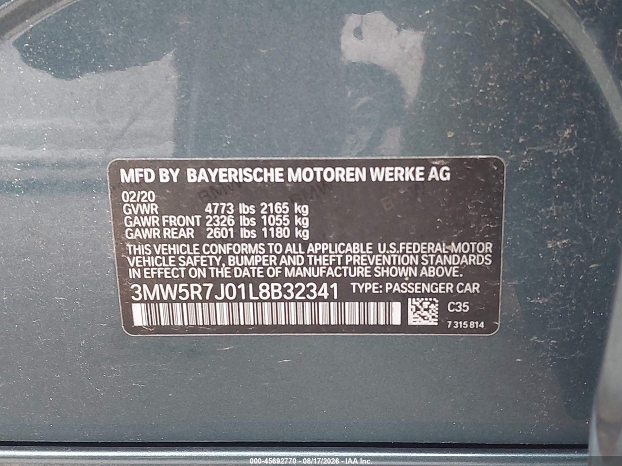 3MW5R7J01L8****** · 2020 BMW 330I XDRIVE · 9/11