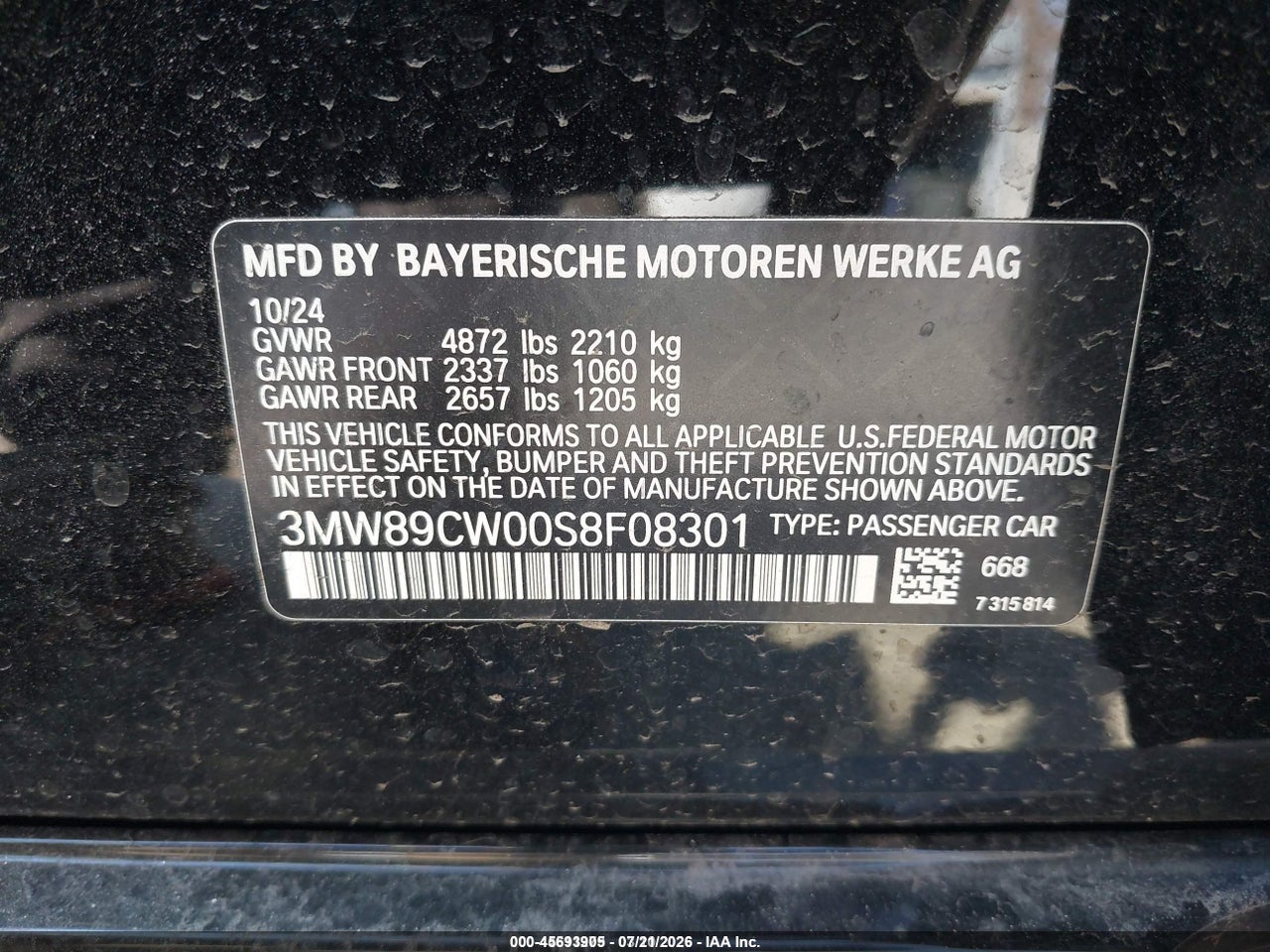 3MW89CW00S8****** · 2025 BMW 330I XDRIVE · 9/11