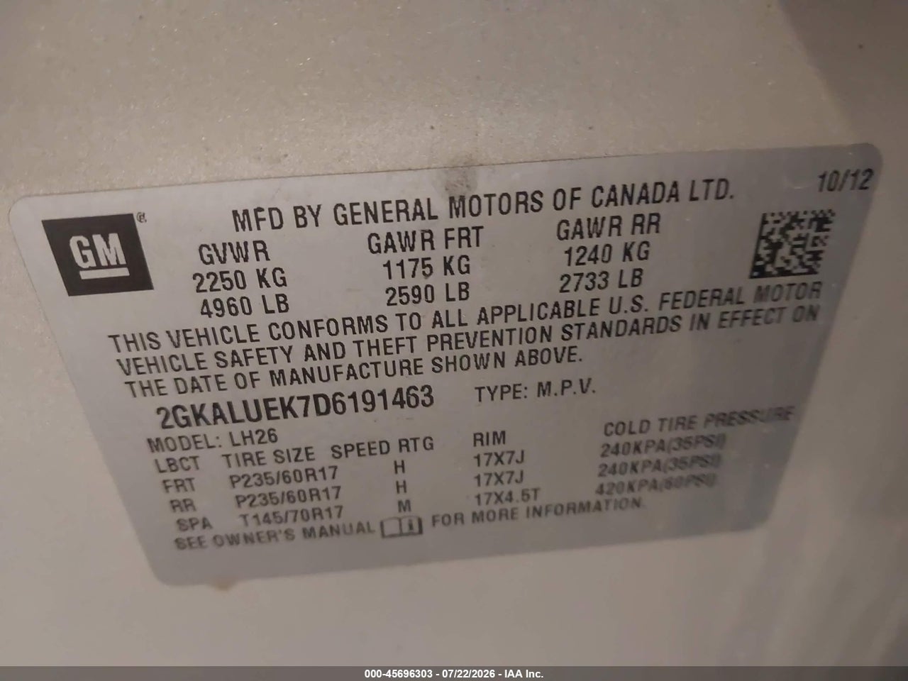 2GKALUEK7D6****** · 2013 GMC TERRAIN SLT-1 · 9/10