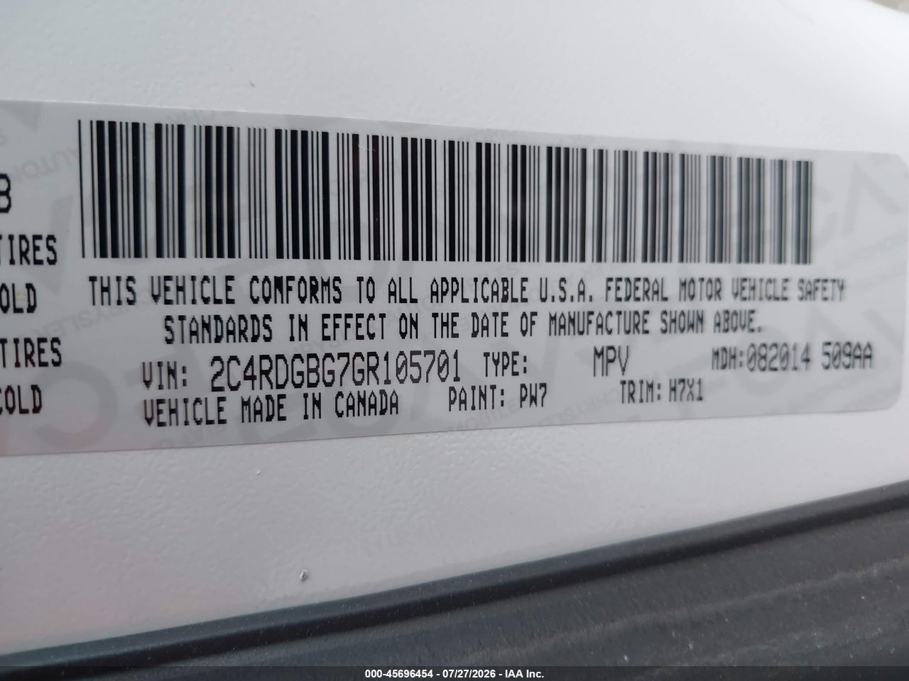 2C4RDGBG7GR****** · 2016 DODGE GRAND CARAVAN SE · 9/11