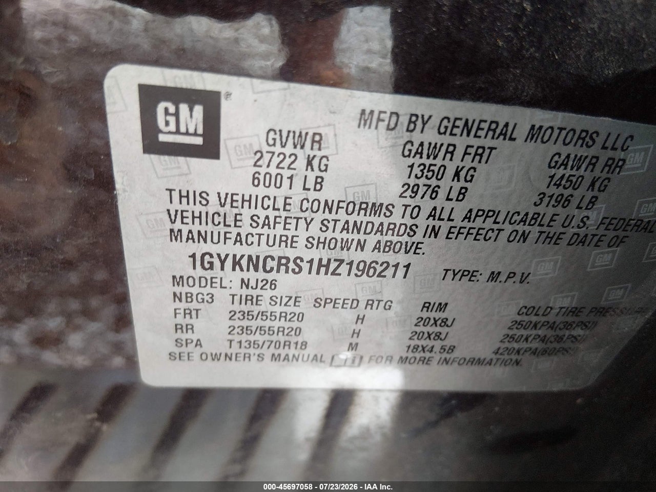 1GYKNCRS1HZ****** · 2017 CADILLAC XT5 PREMIUM LUXURY · 9/11