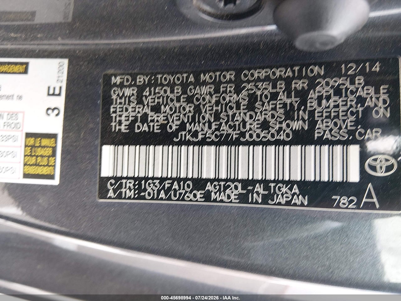 JTKJF5C77FJ****** · 2015 SCION TC   · 9/11